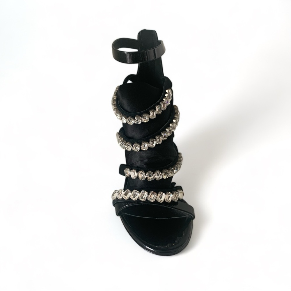 One Of A Kind Giuseppe Zanotti Patent Leather and Suede Strappy Crystal Sandal